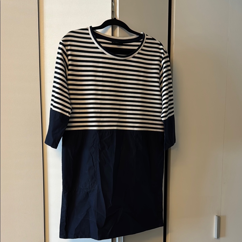 COS White and Blue Sheath Dress 3/4 Raglan Sleeves